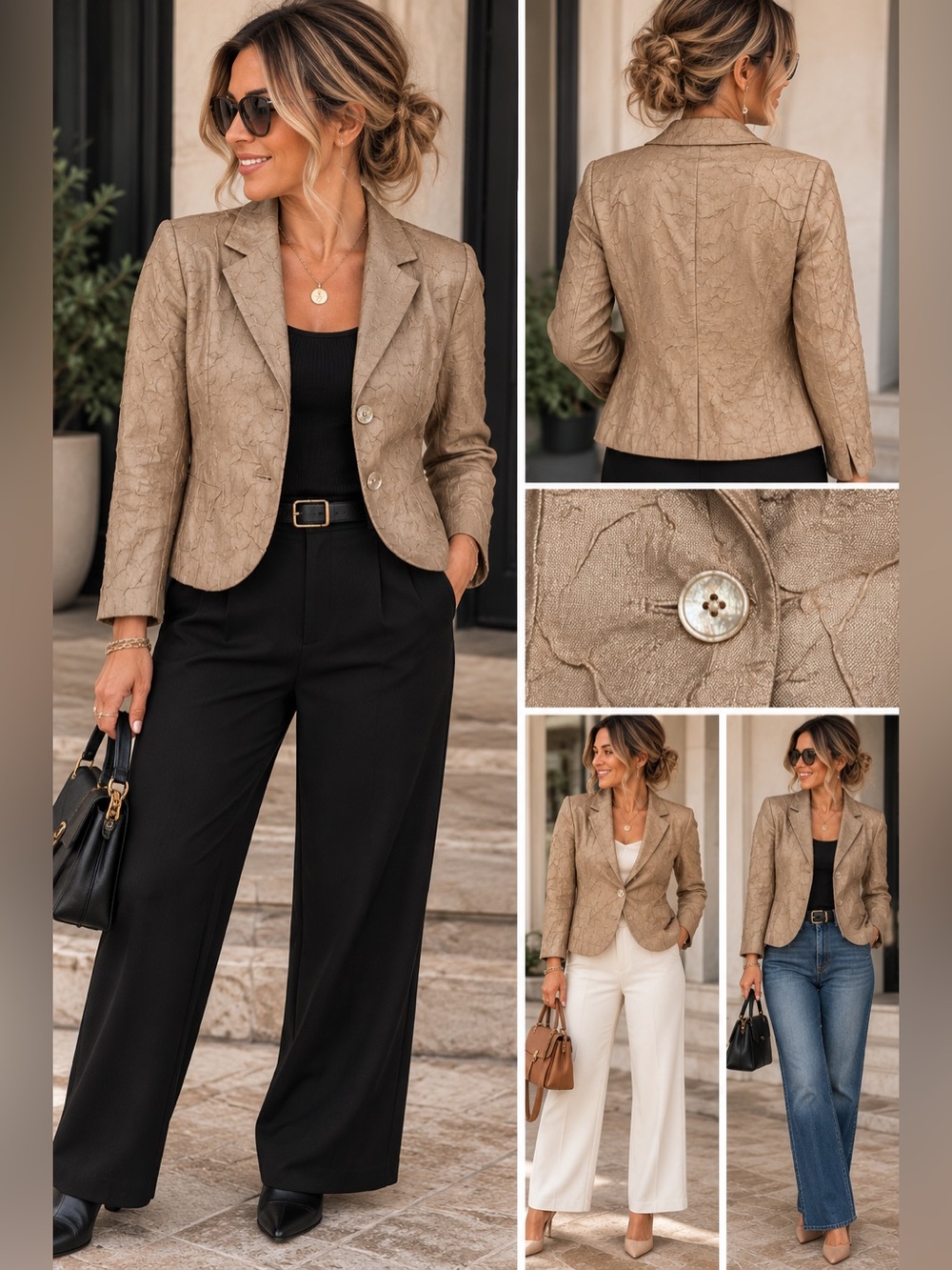Vintage Studio Petites Tan Crinkle Blazer Made in Canada Size 14